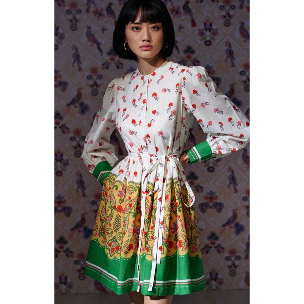 Banjanan Gizela Shirt Dress Paisley Boarder Print Small Cottagecore Boho Folk